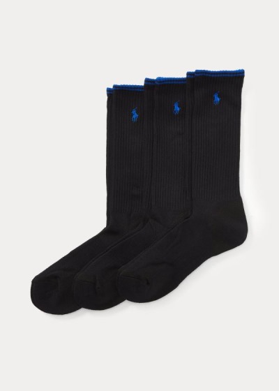 Calcetines Polo Ralph Lauren Hombre Negros - Tech Athletic Crew 3-Pack - MXHNQ3987